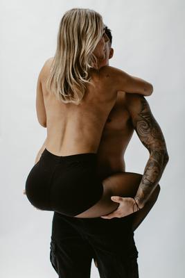Carried embrace, couples studio session