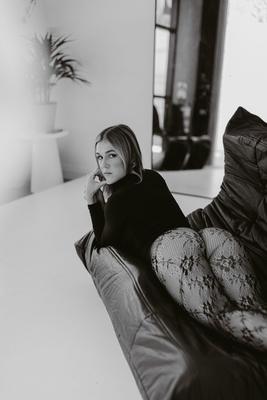 Lace and leather on the lounge, studio session
