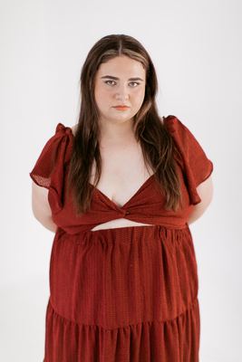 Deep red dress, studio portrait Newcastle